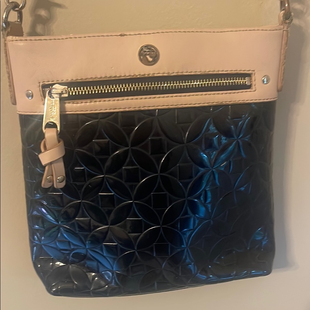 Spartina 449 Black and Tan Crossbody Bag with Metallic Accents
